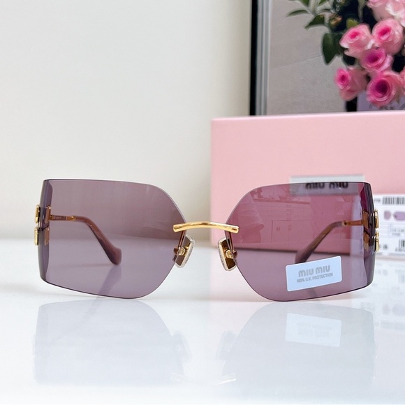 Miu Miu Sunglasses with Gold Frame and Purple Lenses main image 4